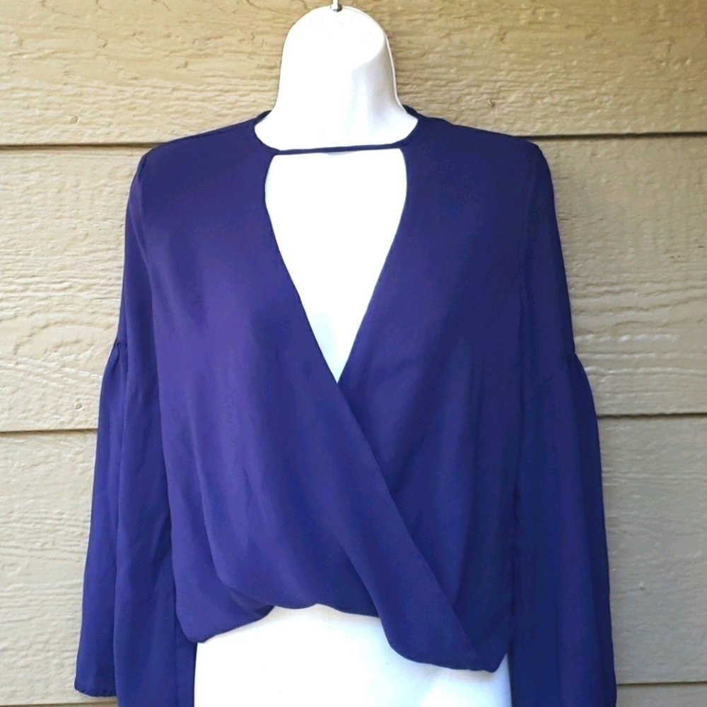 Blue Life Long Sleeve Blouse Surplice keyhole